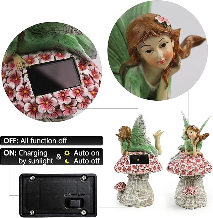 Fairies for Fairy Garden - Fairy Outdoor Statue Solar Powered Resin Ornaments,Patio Lawn Yard Porch,Fairy Figurines for Home Garden Gifts,8.66 inches Tall