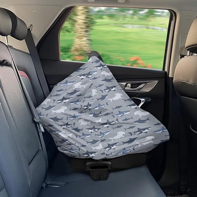 AFPANQZ Shark Stretchy Baby Car Seat Nursing Breastfeeding Cover Kit Super Breathable Multiuse Infant Carseat Canopy Stroller Cover Scarf for All Seasons Girl Boy Baby