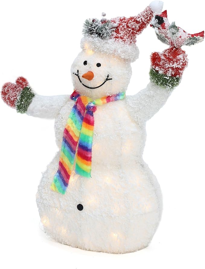 LuxenHome 3FT Lighted Snowman Outdoor Christmas Decorations, Battery Operated Frosted Snowman Christmas Decor with 40 LED Light, Xmas Decorations Outdoor, Indoor for Porch, Lawn Holiday Display