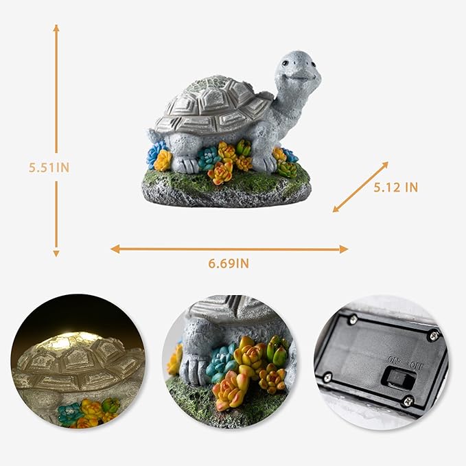 Garden Statue Turtle,Solar Turtles Decor for Outdoor,Resin Tortoise Figurine with Solar Light for Patio,Balcony,Yard,Lawn Ornament,Perfect Garden Gift
