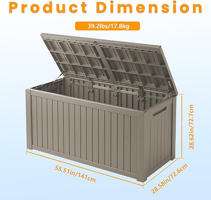 TARKARI 200 Gallon Lockable Resin Deck Box, Waterproof & UV-Resistant Outdoor Storage Box for Outdoor Cushion Storage, Garden Tools & Pool Accessories Storage, Gray