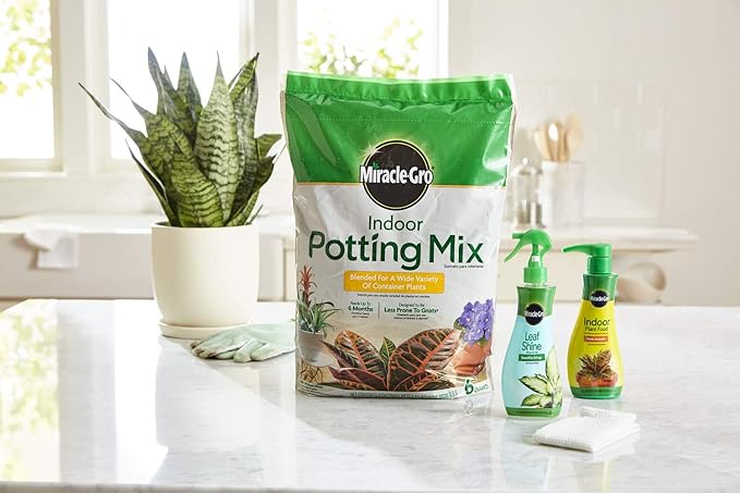 Miracle-Gro Indoor Potting Mix, Indoor Plant Food & Leaf Shine - Bundle of Potting Soil (6 qt.), Liquid Plant Food (8 oz.) & Leaf Shine (8 oz.) for Growing, Fertilizing & Cleaning Houseplants
