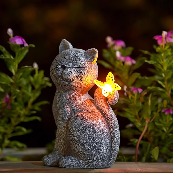Nacome Cat Outdoor Statues for Garden: Outside Decor with Butterfly Clearance for Yard Art Lawn Ornaments Porch Patio Balcony Home House for Grandma Mom Women