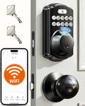 Veise VE012W-K Built-in WiFi Fingerprint Smart Lock with 2 Knobs, No Hub Needed, Remote APP Control, Keyless Entry Door Lock, Smart Deadbolt for Front Door, Auto Locking, Matte Black