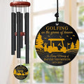 Personalized Golf Memorial Wind Chime – “Golfing on The Greens of Heaven” Custom Name, Years – Sympathy Gift for Loss of Loved One – Remembrance Windchime for Golfers & Bereavement Tribute Décor