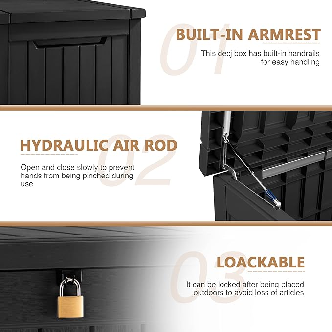 Devoko XXL 230 Gallon Resin Large Deck Box Waterproof Outdoor Storage Box Loackable for Patio Furniture Cushions and Garden Tools(230 Gallon, Black)