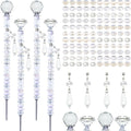 Exway 100 PCS DIY Fairy Wand Beaded Garden Stake Beads Kits with White Large Hole Beads 4 Crystal Stopper Top Threaded Rods and 4 White Sparkling Crystal Pendants for Outdoor Indoor Decor