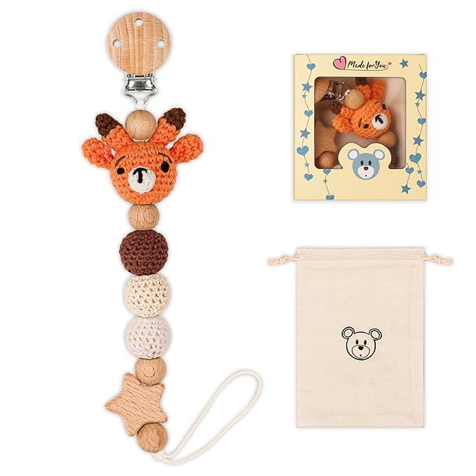 Pacifier Clip, Cute Animal Pacifier Holder Clip for Boys and Girls, Most Pacifiers, Baby Teethers, Baby Shower and Baby Essentials(Deer)