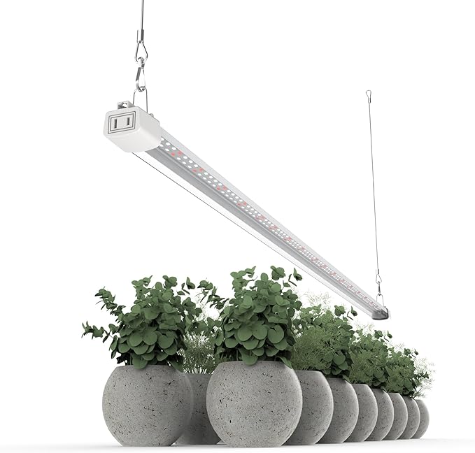 LED Grow Light 4FT Full Spectrum Compact Linkable Lighting Fixture for Indoor Greenhouse Year Round Plant Seedlings, Essential Grow Slim Hanging Suspended Strip