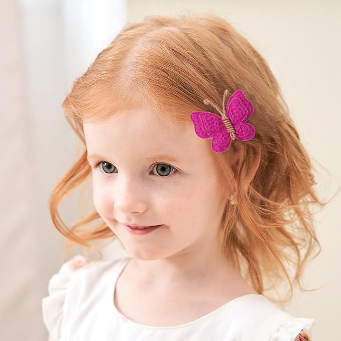 2 Pcs Butterfly Hair Bow Girl, Kid's Cute Hair Clips Barrettes Accessories for Infants Toddlers Baby Kids Fine Hair (Rose Red)
