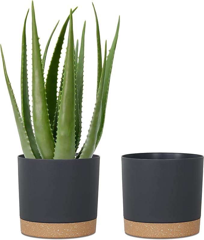 kubvici Plant Pots for Indoor Plants, 2 Pack 10 Inch Plant Pot Plastic Flower Pots Planters with Drainage Saucer for Indoor Outdoor Garden Home (10" Black)