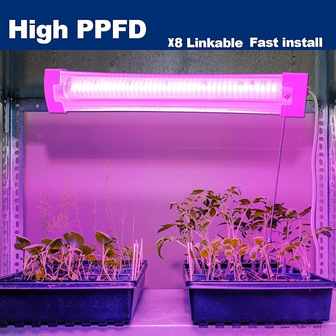 2FT LED Grow Lights for Indoor Plants, Full Spectrum 2100LM & Red Blue Light, Pull Chain Switch & Linkable for Indoor Plants, Hydroponics, Seedlings, Flowers
