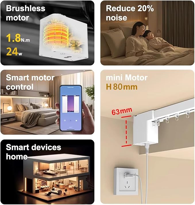 Smart Motorized Curtain Rods (Ripple Fold), Matter over WiFi Electric Track Compatible with HomeKit Alexa Google SmartThings, Automatic Drapery System with Remote, 1.8N.m (6 meters (236.2 inches))