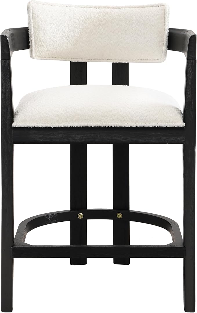 Christopher Knight Home Set of 2 Ryland Modern 26" Counter Height Bar Stools, Boucle Fabric Upholstered Counter Stools,Wooden Kitchen Island Armchair with Footrest, Round Backrest, Milky White+Black