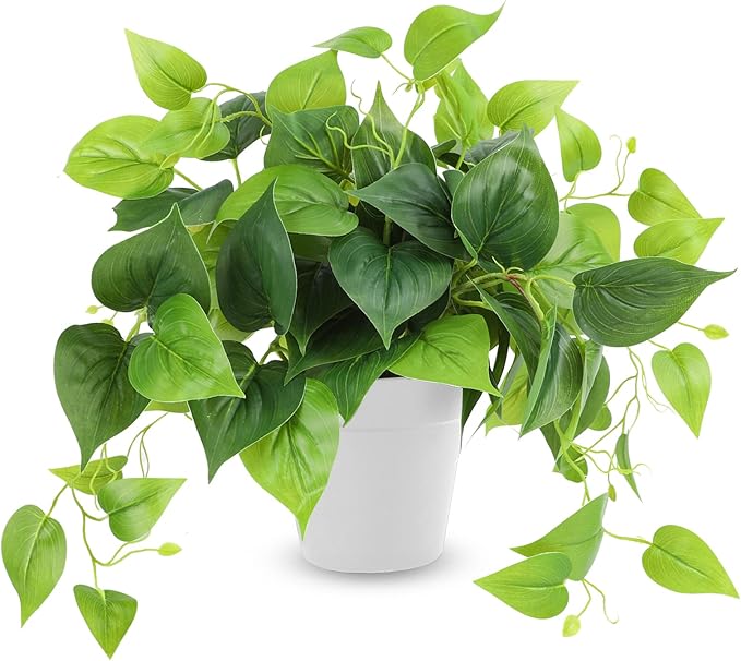 CEWOR Artificial Plants Fake Pothos with Plastic Pot Artificial Potted Plant for Home Office Bedroom Indoor Outdoor Decor 1 Pack