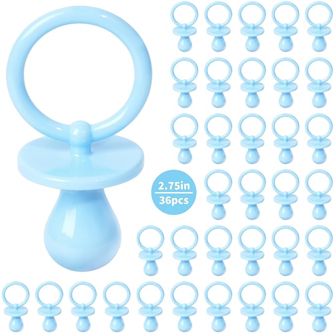 36 Plastic Pacifiers for Baby Shower Game, 2.75’’ Baby Shower Pacifiers, Blue Pacifiers for Baby Shower Decoration DIY, Gender Reveal Party Table Scatter/Baby Shower Party Favors (Blue)
