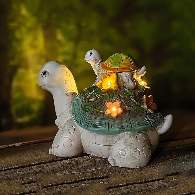 Solar Garden Outdoor Statues Turtle with Succulent and 7 LED Lights, Cute Outdoor Turtle Decor for Patio, Balcony, Yard Ornament, Funny Tortoise Figurine Lights Lawn Art, Present for Grandma, Mum