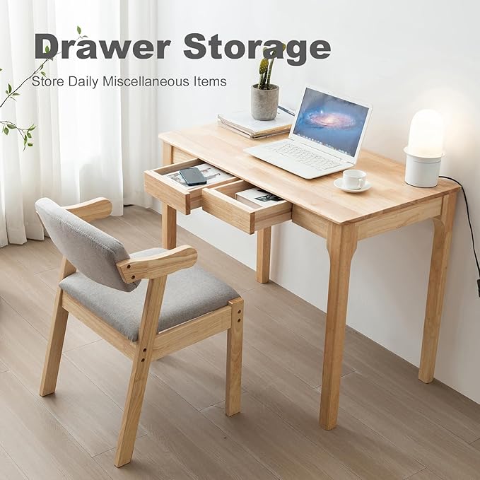 Solid Wood Desk, Gaming Study Home Office Desks for Work, Student PC Desk for Bedroom, Small Computer Desk for Small Spaces, Easy to Assemble (Wood Color, 39inch)