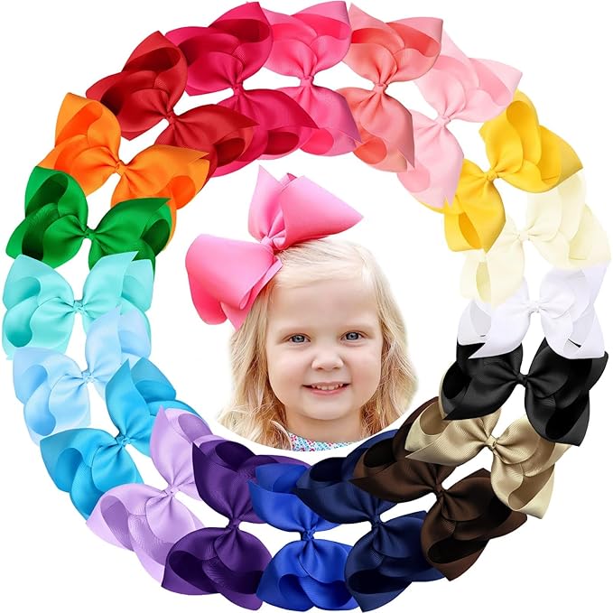 Oaoleer 20PCS 8 Inch Hair Bows for Girls Grosgrain Ribbon Toddler Hair Accessories with Alligator Clips for Toddlers Baby Girls Kids Teens in Pairs