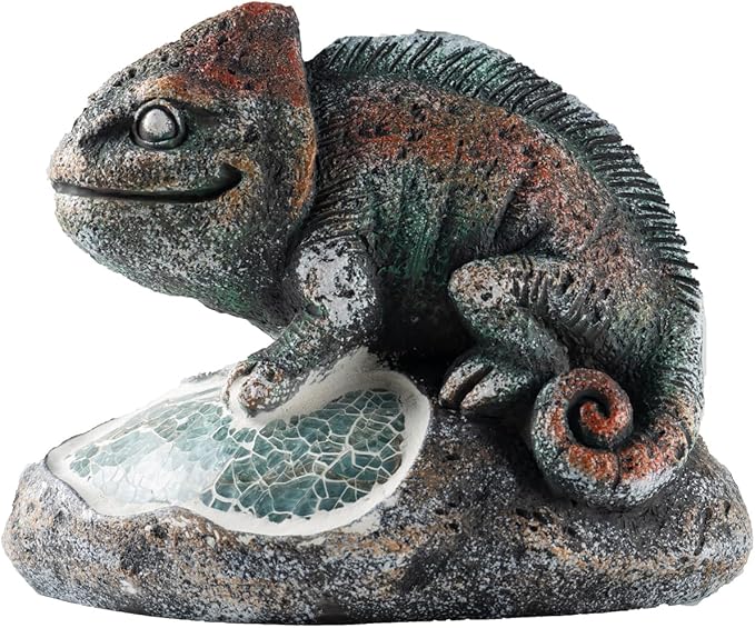 Solar Chameleon Garden Statues Outdoor Decor Resin Chameleon Figurine with Solar Light for Patio,Balcony,Yard,Lawn Ornament,Perfect Garden Gift
