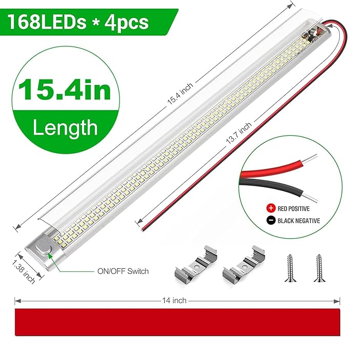 CT CAPETRONIX 12v LED Interior Light Bar, 168LEDs 15.4IN 1700LM 10W, DC 12v Volt led Strip Lights with Switch, for Enclosed Cargo Trailer Car RV Van Truck Lorry Camper Boat Caravan Motorhome (6Pcs)