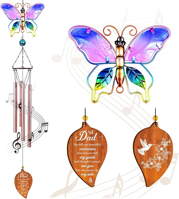 Butterfly Memorial Wind Chimes,Memorial Gifts for Loss of Dad,Loss of Father Sympathy Gifts,Bereavement Gift Ideas,Windchimes Outdoors,Healing Comfort Home Décor