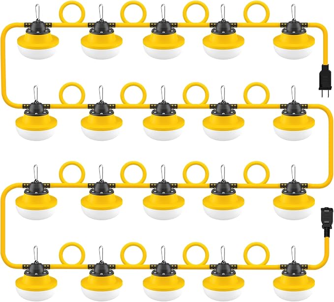 New 200FT Construction String Lights LED Industrial Grade Best for Construction Sites,Renovation, Walkways,Patio,Mine cave,Outdoor Lighting Solutions Use,Free for Climbing Hook 2Prong