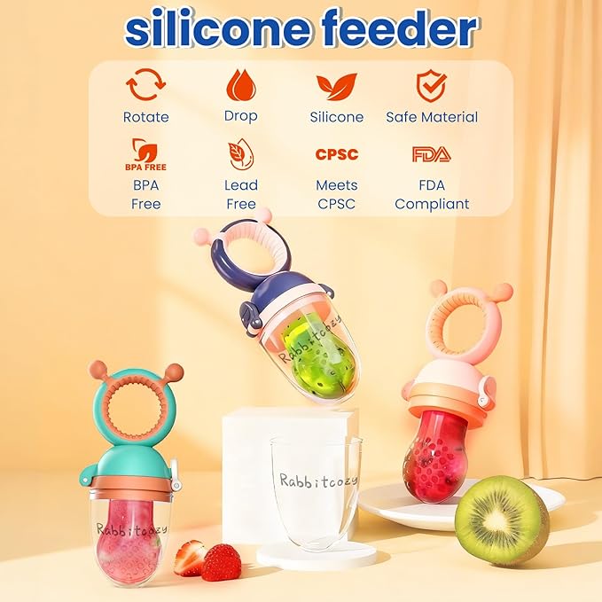 Baby Fruit Food Feeder Pacifier - Fresh Teething Pacifiers, 3 Different Size Silicone Pouch,Teethers for Babies 6-24Months, Baby Solid Food Essentials, Nutrition Feeder, BPA Free,1 Pice, Blue