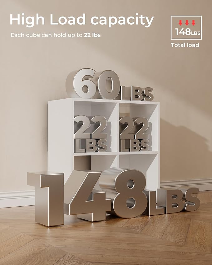 GTPLAYER 4-Cube Storage Organizer, Fits 11" Bins, Vertical or Horizontal Use, Opening Bookshelf, Partial Back Panels, Stackable Design Bookcase, for Desk, Vanity, Entryway, White