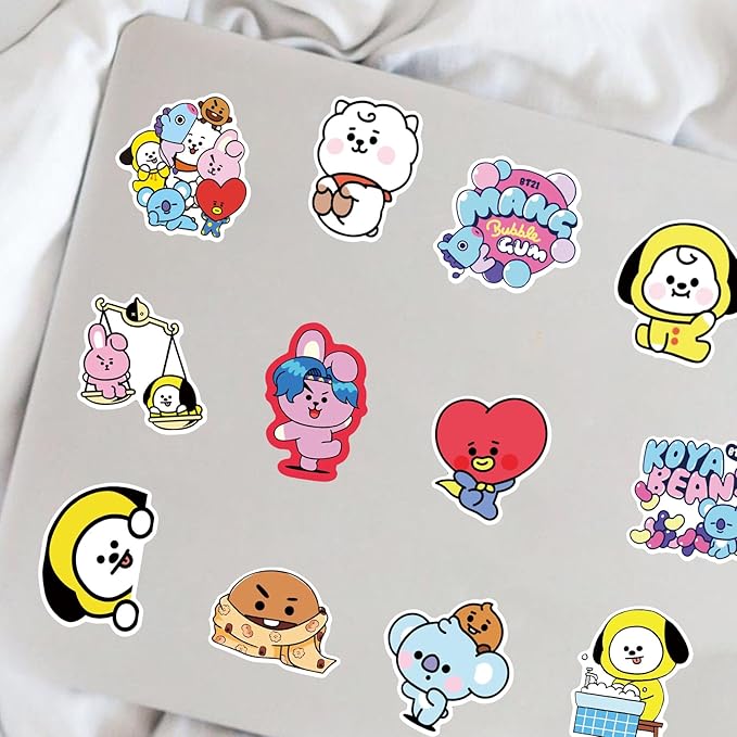 50PCS Cartoon BT21 Deals for Fans Boys Team Stickers BT21 Waterproof Vinyl Decals Laptop,Scrapbooking,Journal,Cell Phones, Water Cups Sticker (BBT21)
