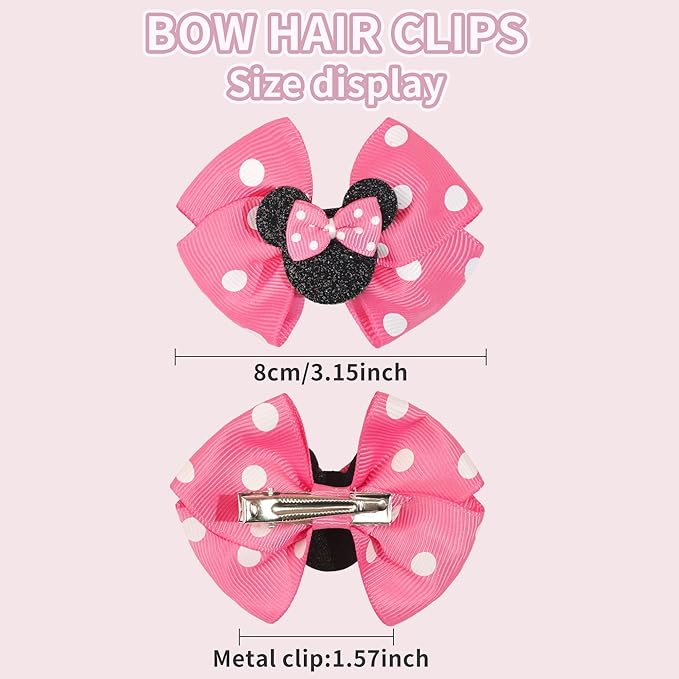 6PCS Mouse Ears Hair Clips for Toddler Girls 3 Inch Hair Bows Hair Accessories for Baby Girls Birthday Party