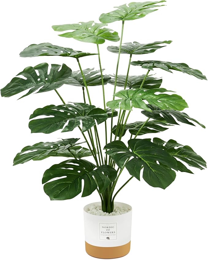 Guheake 26" Fake Plants Large, Tropical Palm Tree Artificial Monstera Faux Plant Tree with Pot for Home Office Living Room Decor Indoor