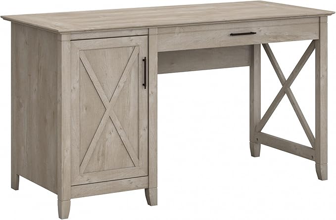 Bush Furniture Key West Computer Desk Farmhouse PC Table for Home Office, 54W w/Storage, Washed Gray