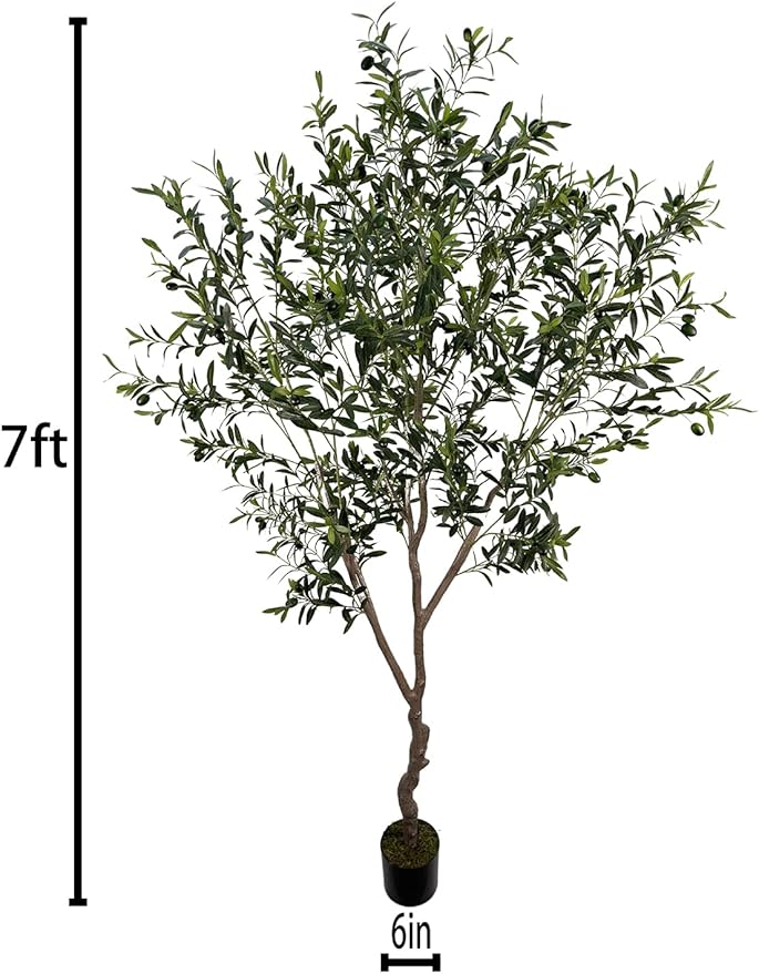 Artificial Olive Tree 7ft(82in,2200+Uv Protection Leaf) Tall,Faux Olive Tree Indoor Artificial Tree for Modern Home Office Living Room Floor Decor Indoor