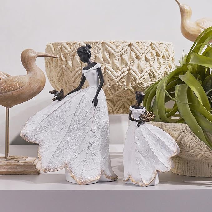 Guichifun Fairy Statue Collection Home Decoration - White Leaf Angel Girls Resin Home Decor for Outside or Inside Rustic Garden Grave Decorations for Cemetery Figurines Gift 5 x 3 x 7.5 Inch
