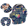 Personalised Car Seat Cover for Girls and Boys - 7 in 1 Navy Horse Print Multipurpose Breast Feeding Cover, Nursing Cover, Grocery Cart Cover - Birthday Gift for Babies(27"x29")