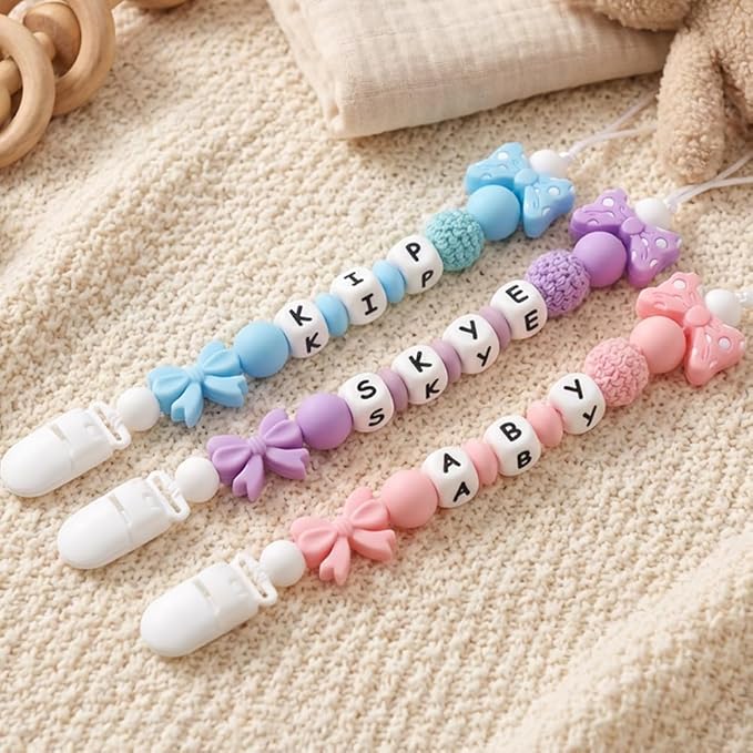 Personalized Name Pacifier Clips Nipples Holder Chain,Custom Baby Name Accessories Newborn Boy Girl Pacifier Clip(Pink)