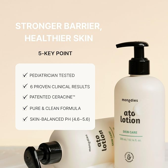 mongdies Baby Ato Lotion | Vegan Daily Moisturizer for Newborns & Kids | 6-Layer Ceramide & Mineral-Rich Glacier Water | pH Balanced, Non-Greasy Relief for Sensitive Skin (10.14 fl. oz)