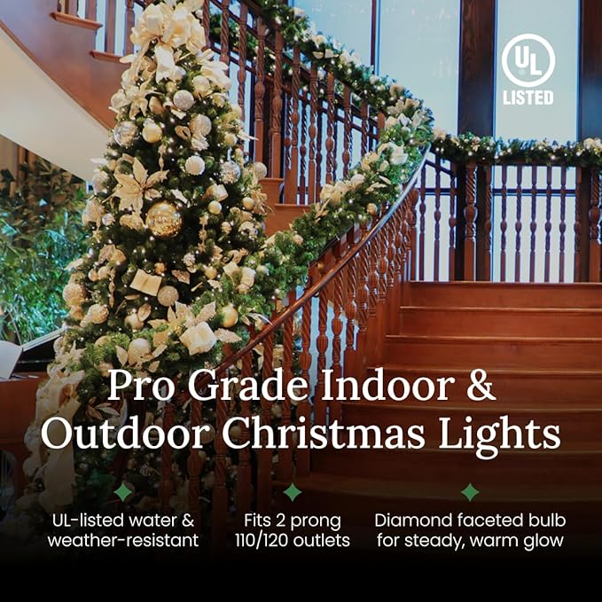 Pro Christmas M5 LED Holiday Lights - 70 Bulbs, 23.3ft - Professional Grade Indoor Outdoor Diamond Cut Sparkle Light Strings for Home Decorations and Christmas Trees - Pink