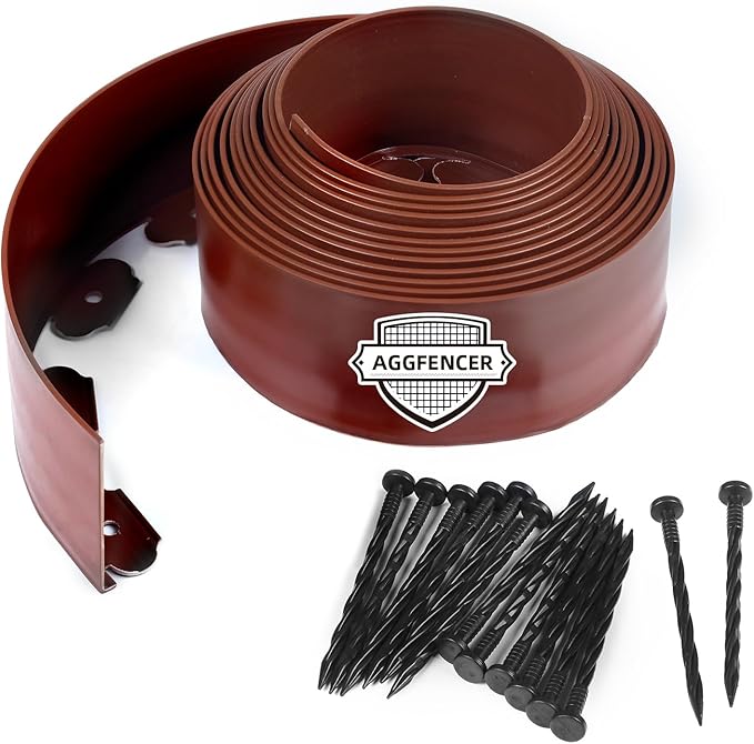 4 in x 100 Ft Garden Landscape Edging, No Dig Garden Edging Border Kit with 184 Pcs Spikes for Flower Bed Lawn Yard Grass Brown