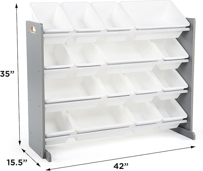 Humble Crew Supersized Toy Storage Organizer with 16 Removable Bins, Grey/White – Large Toy Storage for Toddlers Ideal for Kids' Rooms, Playrooms, and Nurseries - Modern Toy Bins for Kids