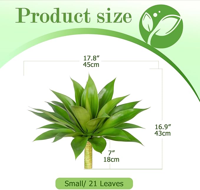Artificial Agave Plant Fake Agave Plant Artificial Plants Outdoor Uv Resistant Artificial Fake Plants Suitable for Indoor Home Decor Outdoor Courtyard Balcony Terrace Decor 1Pcs,17.8'',Green