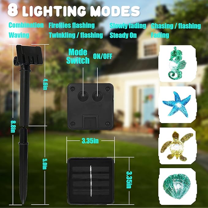 Coastal Solar String Lights Outdoor Garden Lights Marine Life Solar Fairy Garden Lights for Outside 14ft 40LED Waterproof Turtle Seahorse Starfish Clam Beach House Nautical String Lights Yard Decor