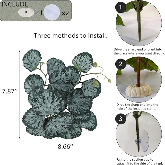 IBWell Fake Reptile Plants for Reptile Terrarium Plants, Reptile Plant Décor, Turtle Tank Plants with Suction Cup