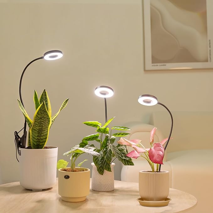 LORDEM Grow Lights for Indoor Plants, 2 in 1 Full Spectrum Plant Light with 360° Gooseneck, 48 LEDs, Auto Timer 6/8/12/16H, 3 Lighting Modes,5 Brightness Levels for Small Plants, 2Pack Black