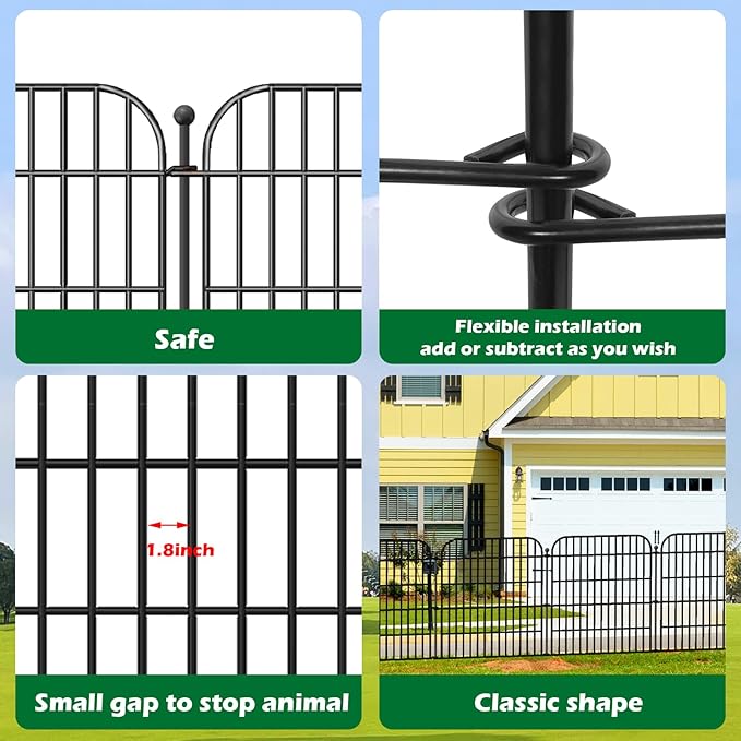 Decorative Garden Fence, 5 Panels 40 in(H) X 11.8 ft(L) Rustproof Metal Wire No Dig Dog Fence Outdoor for Yard, Temporary Tall Garden Fence Animal Barrier Decor for Yard & Patio