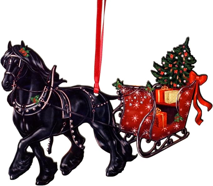 Friesian Horse Christmas Ornament, Friesian Horse Sleigh Decoration, Laser Cut Christmas Tree Decor, Horse Gifts for Women