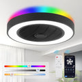 LEDIARY 20 Inch Low Profile Ceiling Fans With Lights, Led Bladeless Ceiling Fan, Remote Control Enclosed Flush Mount Ceiling Fan With Timming, 3000-6000K, 6 Wind Speed, 3000LM, 57W-Black RGB