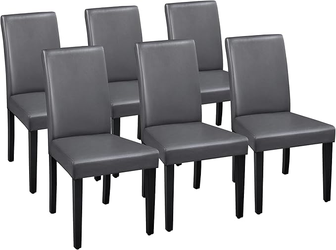 Yaheetech Dining Chairs Set of 6 Faux Leather Modern Dining Room Chairs with Rubberwood Legs and Padded Seat for Kitchen/Living Room/Restaurant, Dark Gray