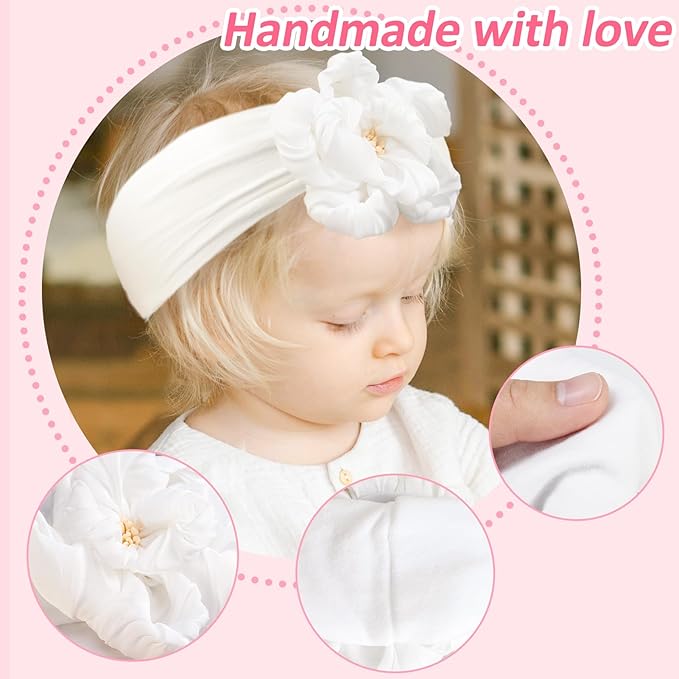 Baby Girls Nylon Headband and Bow Big Flower Headbands Fashion Hair Accessories for Newborns Infants Beige